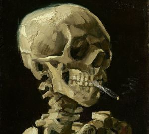 head of a skeleton with a burning cigarette van gogh